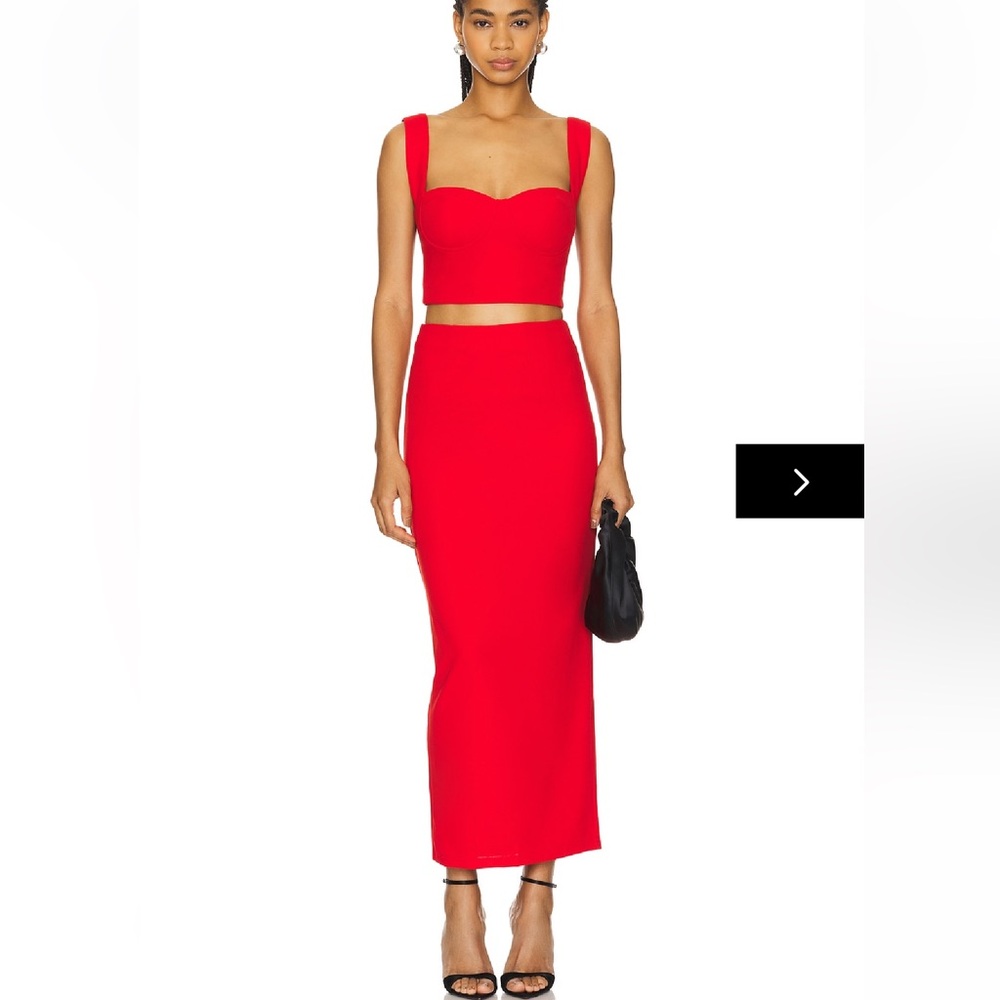 Superdown veneda skirt set red Scarlet dress bustier midi 2 pc Revolve XS